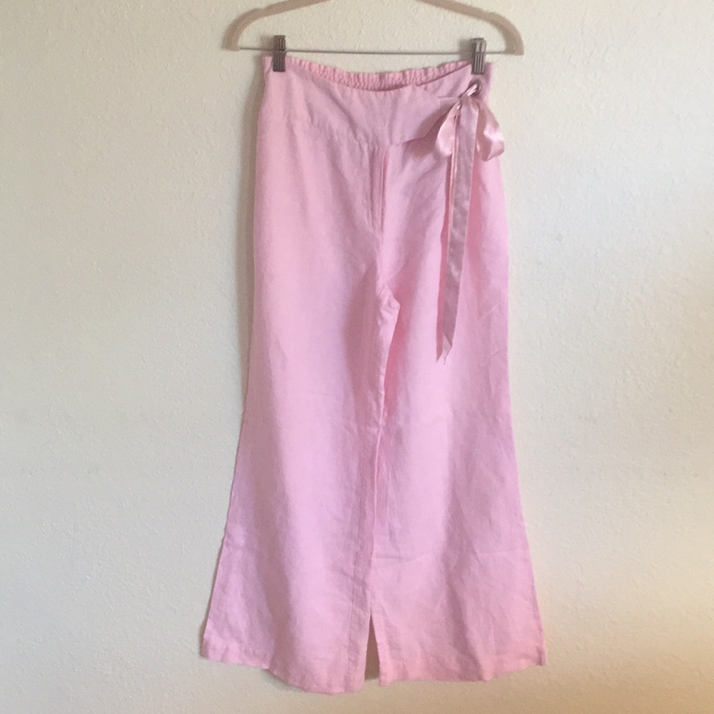 Wide Leg Wrap-Detail Pants in Soft Pink